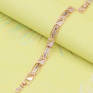 "Rose Gold Geometric Link Bracelet with Black and Crystal Accents, XPBL0810